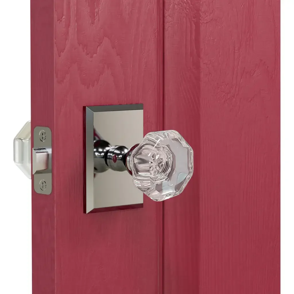 K4R2 (K4 Crystal Knob with Rectangle R2 Rosette) - Door Attached - Polished Stainless
