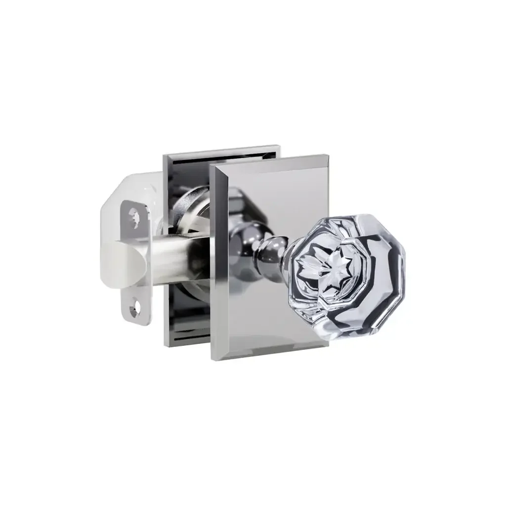 K4R2 (K4 Crystal Knob with Rectangle R2 Rosette) - Polished Stainless